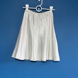 Vintage Satin Slip Skirt Women's Size XS Cream Mini Flare Retro Classic Mad Men
